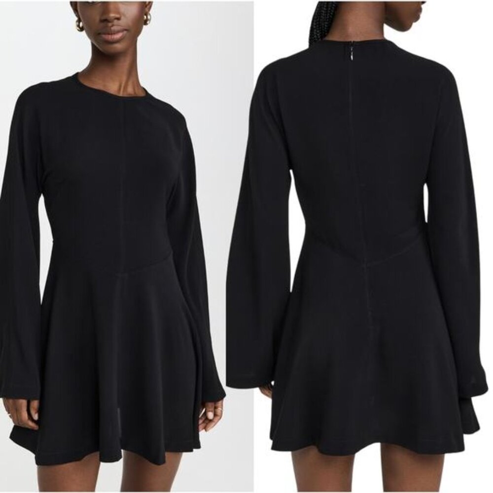 NWT La Ligne Short Fit Crew Neck Back Zip Flare Dolman Sleeve Dress Black Sz: 0